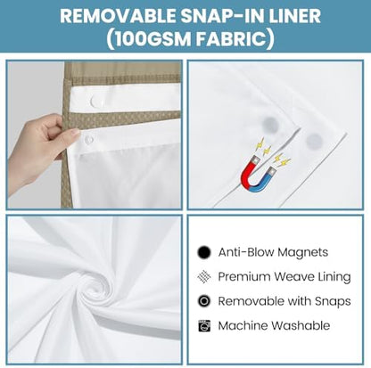 SORTTO No Hook Waffle Shower Curtain with Snap in Liner Set, 71x74, Beige