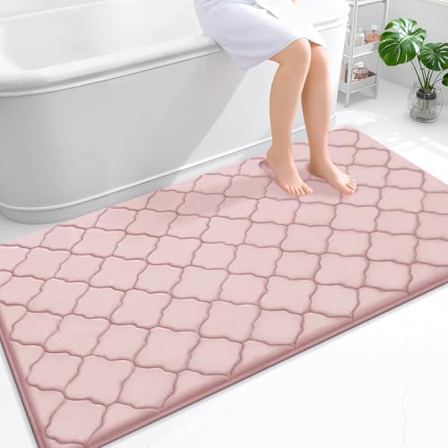 OLANLY Memory Foam Bath Mat Rug 59x34, Ultra Soft Bathroom Rugs, Pink