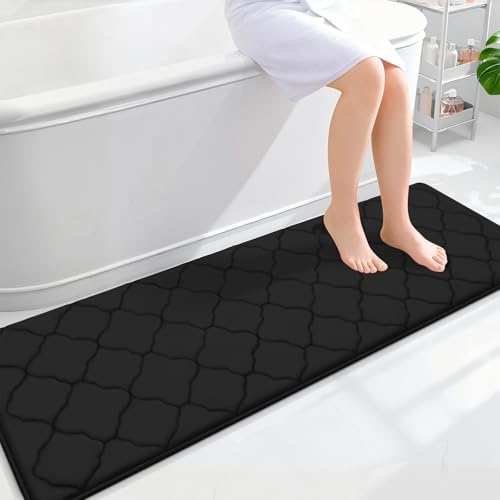 OLANLY Memory Foam Bath Mat Rug 59x20, Ultra Soft Bathroom Rugs, Black