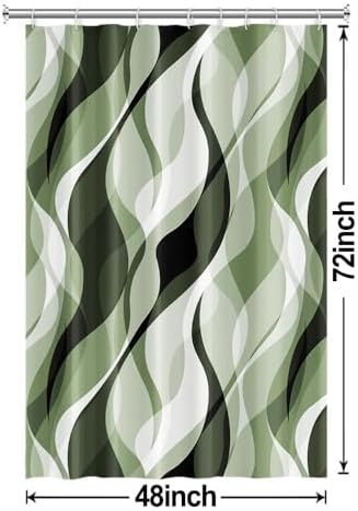 Sage Green Striped Stall Shower Curtain with Hooks, 48x72 Inch