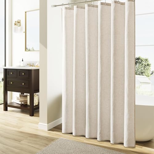 Naturoom Linen Shower Curtain 92 Inch Long for Bathroom Beige 1 Panel