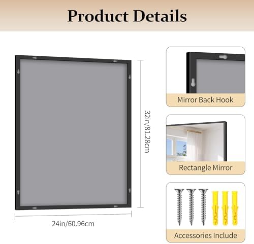 COFENY Black Bathroom Mirror for Wall, 24x32 Inch Rectangle Mirror with Metal Frame, Modern Vanity Mirrors for Bathroom Living Room, Entryway Hangs Horizontal or Vertical