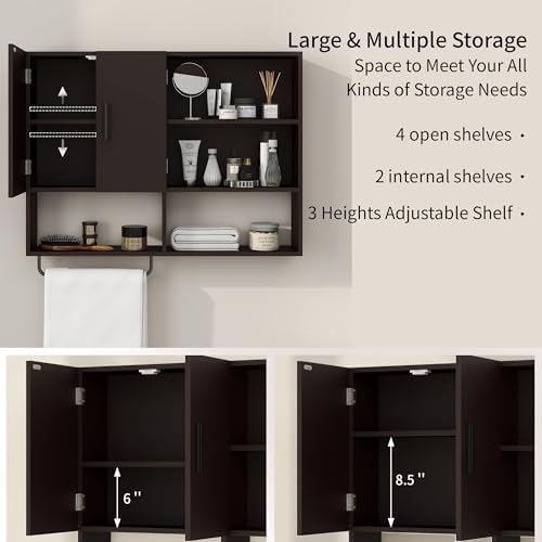 Bathroom Wall Cabinet, Medicine Cabinet with 2 Doors, Espresso