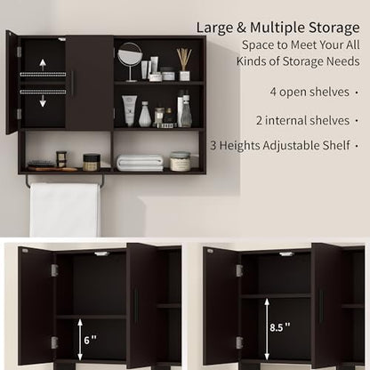 Bathroom Wall Cabinet, Medicine Cabinet with 2 Doors, Espresso