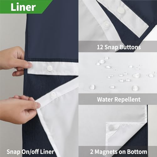 eachope No Hook Fabric Shower Curtain with Snap-in Liner,54x80 Navy Blue