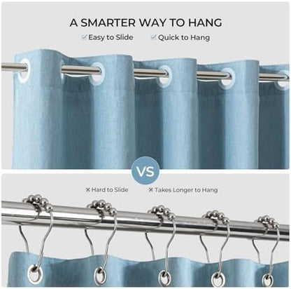 River Dream Linen Textured No Hooks Shower Curtain with Liner,Blue,71x74
