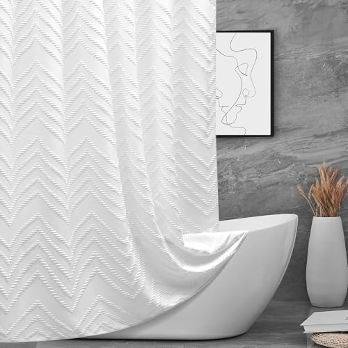 White Boho Fabric Shower Curtain 72 x 78 Inches
