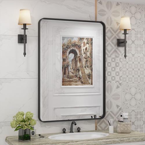 22x30 Inch Black Metal Framed Bathroom Mirror for Wall