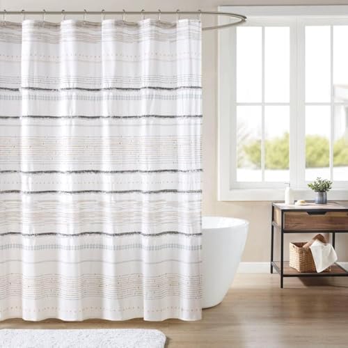 INK+IVY NEA Shower Curtain for Bathroom, Cotton, 72 x 72, Off White/Gray