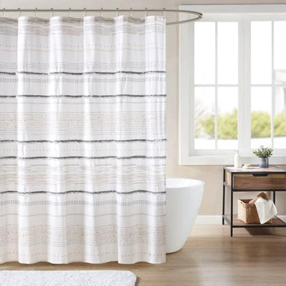 INK+IVY NEA Shower Curtain for Bathroom, Cotton, 72 x 72, Off White/Gray
