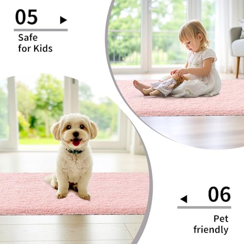 Disolla Pink Bathroom Rug 24x48 - Non-Slip Plush Thick Bath Mat, Highly Absorbent & Ultra Soft Fluffy Floor Mat, Machine Washable for Shower and Tub