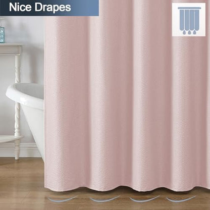 OWENIE Pink Shower Curtain for Bathroom 78 Inches Long, 3D Embossed Textured Fabric Farmhouse Shower Curtain Soft Cloth, Water Repellent, Machine Washable, Hotel Style, 72" W x 78" L, Pink