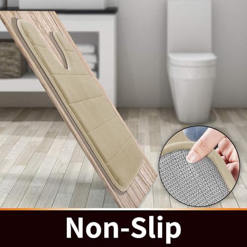 Yimobra Memory Foam Toilet Bath Mat U-Shaped, Soft and Comfortable, Super Water Absorbent, Non-Slip, Machine Wash and Easy to Dry for Bathroom Commode Contour Rug, 24 X 24 Inches, Light Tan