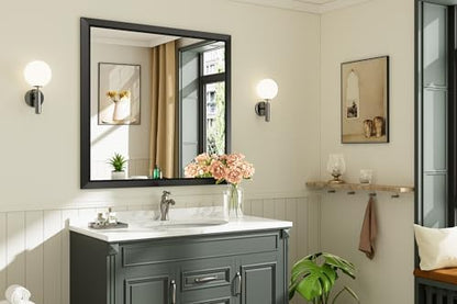 Briivue Black Metal Framed Bathroom Wall Mirror, 40x38 Inch