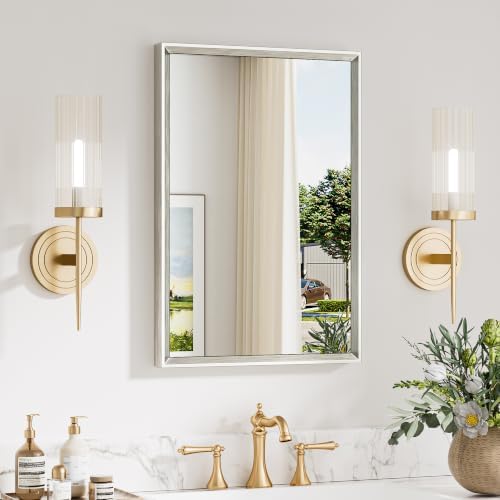 Keonjinn 16 x 24 Inch Small Bathroom Mirrors for Over Sink, Brushed Nickel