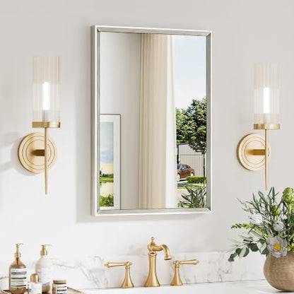 Keonjinn 16 x 24 Inch Small Bathroom Mirrors for Over Sink, Brushed Nickel