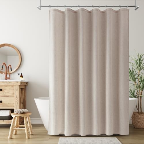 Extra Long Linen Shower Curtain for Bathroom 90 Inch Long Taupe Burlywood