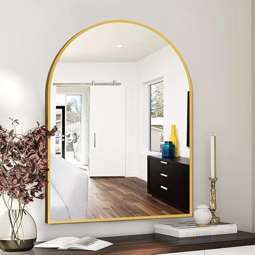 FICTOR 30" x 40" Arched Bathroom Vanity Mirror for Over Sink, Gold