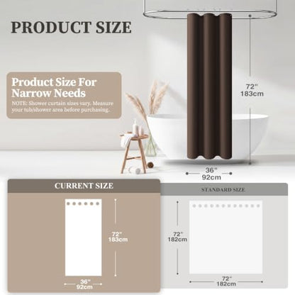 BTTN Stall Linen Textured Waterproof Cloth Shower Curtain Set, 36x72, Brown