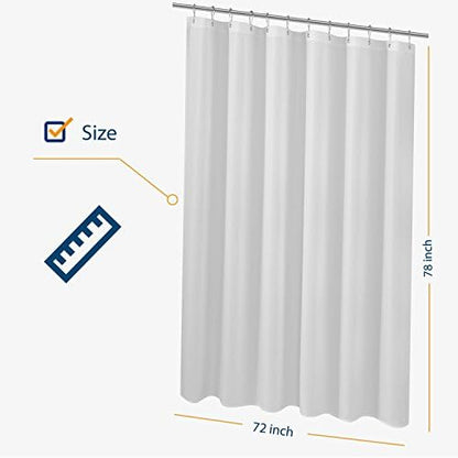 N&Y HOME Fabric Shower Curtain Liner 72 x 78 inches Long Length, White