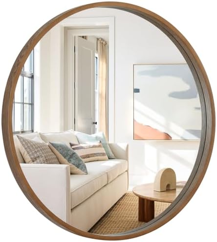 WallBeyond Round Wood Mirror, 36" Round Modern Decoration Large Circle Wall Mirror for Bathroom Living Room Bedroom Entryway, Walnut