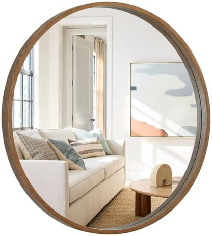 WallBeyond Round Wood Mirror, 36" Round Modern Decoration Large Circle Wall Mirror for Bathroom Living Room Bedroom Entryway, Walnut