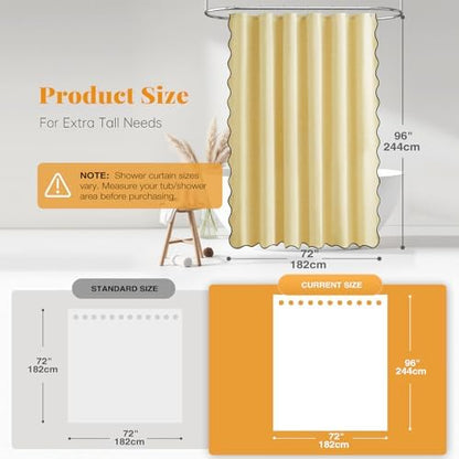 BTTN Extra Long Boho Scalloped Linen Textured Shower Curtain, 72x96, Yellow