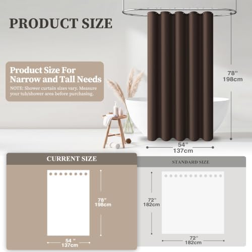 BTTN 54x78 Linen Textured Waterproof Thick Fabric Shower Curtain Set, Brown