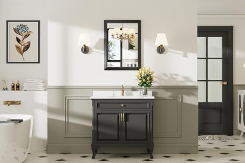 Briivue Black Metal Framed Bathroom Wall Mirror, 22x30 Inch