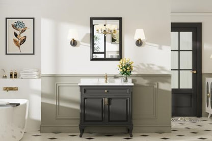 Briivue Black Metal Framed Bathroom Wall Mirror, 22x30 Inch