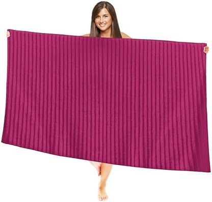Elegant Comfort 100% Turkish Cotton Corduroy Ribbed Luxury Jumbo Bath Towel Ultra Soft - 35 x 70 Inch - Luxury Spa Premium Hotel Quality Highly Absorbent and Quick Dry Large Bath Towel, Hot Pink