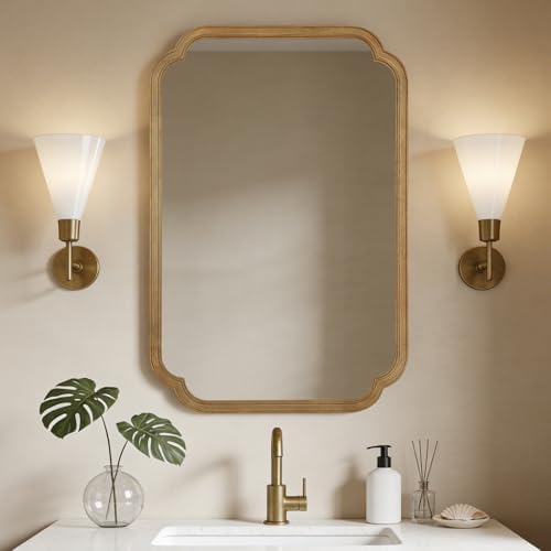 WallBeyond 24" x 36" Rounded Corner Arch Wall Mirror with Wood Frame for Entryway, Living Room or Bedroom Home Decor - Light Woodgrain 24" x 36" Natural Color