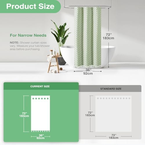Dynamene Stall Boho Shower Curtain Tufted Chevron 36"x72" Sage Green