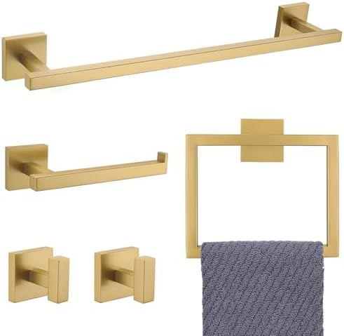 YACVCL Towel Bar Set, 5-Piece Brushed Gold Bathroom Hardware Set, Gold Bathroom Accessories Set, SUS304 Stainless Steel 23.6 Inch Towel Holder Towel Racks Set Wall Mounted