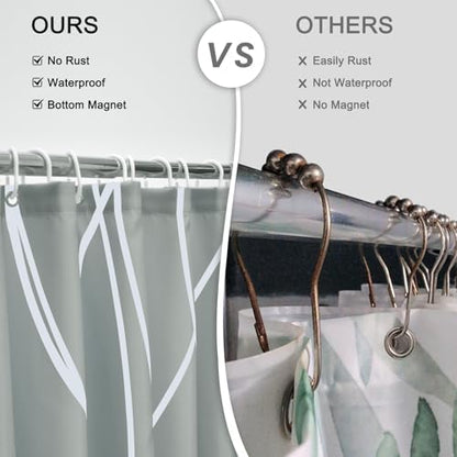 Striped Shower Curtain for Bathroom, Light Grey White, 72"W x 72"L