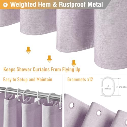 BTTN Extra Long Linen Textured Waterproof Shower Curtain, 72x96, Lavender