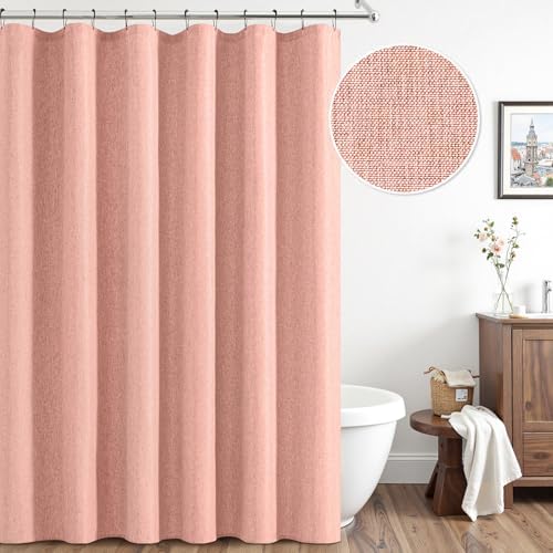 ANRODUO Blush Pink Linen Textured Fabric Shower Curtain Set - W72xL72