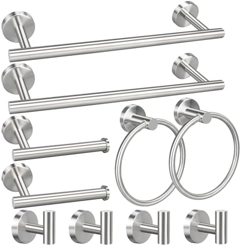 10pcs Bathroom Hardware Set, Brushed Nickel Bathroom Hardware Set, Including 16" Hand Towel Bars, Toilet Paper Holders, Towel Rings, Robe Towel Hooks