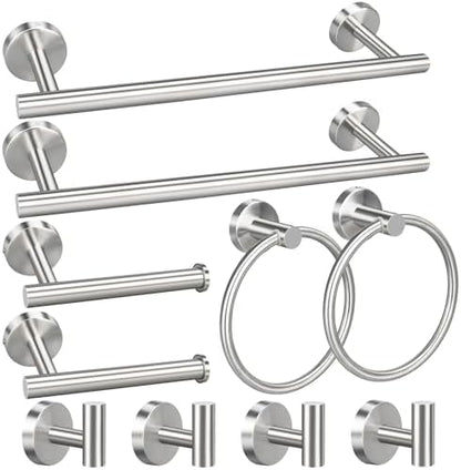 10pcs Bathroom Hardware Set, Brushed Nickel Bathroom Hardware Set, Including 16" Hand Towel Bars, Toilet Paper Holders, Towel Rings, Robe Towel Hooks