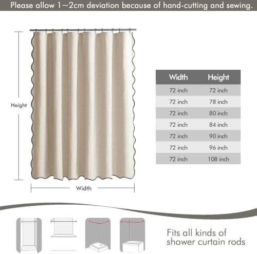 MIULEE 72"x108" Extra Long Scalloped Linen Shower Curtain Cream