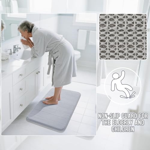 Yimobra Bathroom Runner 60"x24", Non Slip Memory Foam Bath Mat, Super Soft Water Absorbent Hallway Carpet, Machine Washable Rug for Vanity Tub Shower, Silver