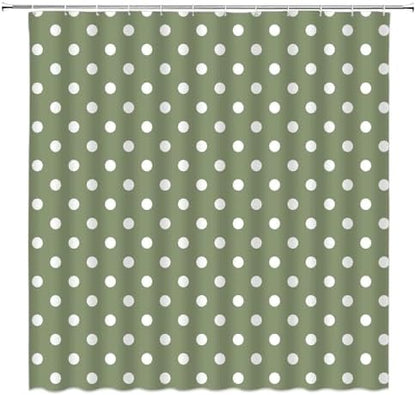 Polka Dot Shower Curtain Sage Green White Retro Spot Vintage Fabric Decorative Bathroom Curtains with Hooks,67" Wx70 H