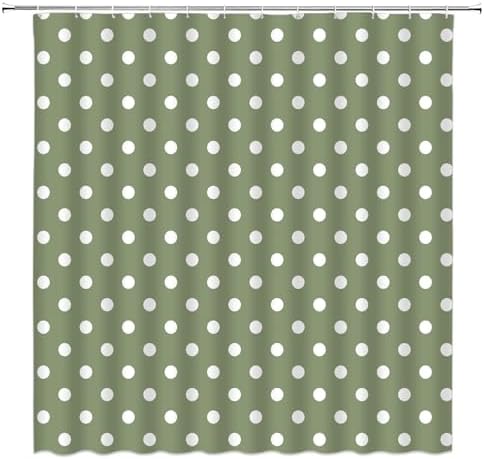 Polka Dot Shower Curtain Sage Green White Retro Spot Vintage Fabric Decorative Bathroom Curtains with Hooks,70" Wx84 H