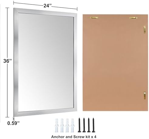 Bathroom Mirror for Over Sink 36x24 Inch Rectangular Wall Mirror, Nickel