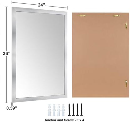 Bathroom Mirror for Over Sink 36x24 Inch Rectangular Wall Mirror, Nickel