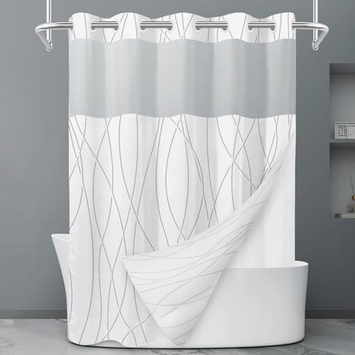 LXBNI No Hook Shower Curtain with Liner, Grey Shadow, 71 x 74 Inch