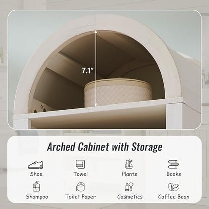 IFBUY 71" Tall Arched Bathroom Storage Cabinet, 8-Tier Modern Farmhouse Storage Cabinet with Adjustable Shelves, Wood Freestanding Cabinet for Bathroom, Living Room, Entryway, Hallway (Antique White)