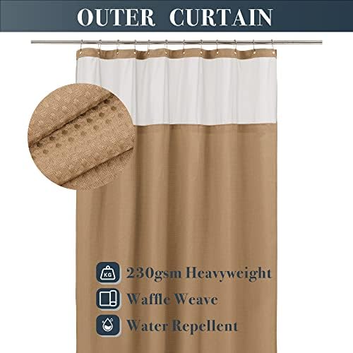 N&Y HOME Waffle Weave Shower Curtain with Snap-in Liner Set 71x72, Coffee