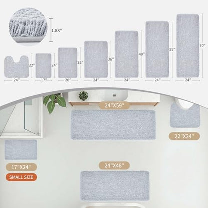 Disolla Bathrom Runner Rug 24x59 - Large Soft Plush Bath Mat, Thick Long Non-Slip Shaggy Floor Mat, Ultra-Absorbent for Master Bathroom Bedroom, Silver Grey