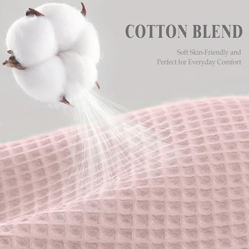 Waffle Weave Shower Curtain Heavyweight Cotton Fabric Blush Pink 72Wx72L